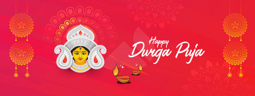 Indian Religious Festival Happy Durga Puja Facebook Cover BannerTemplate