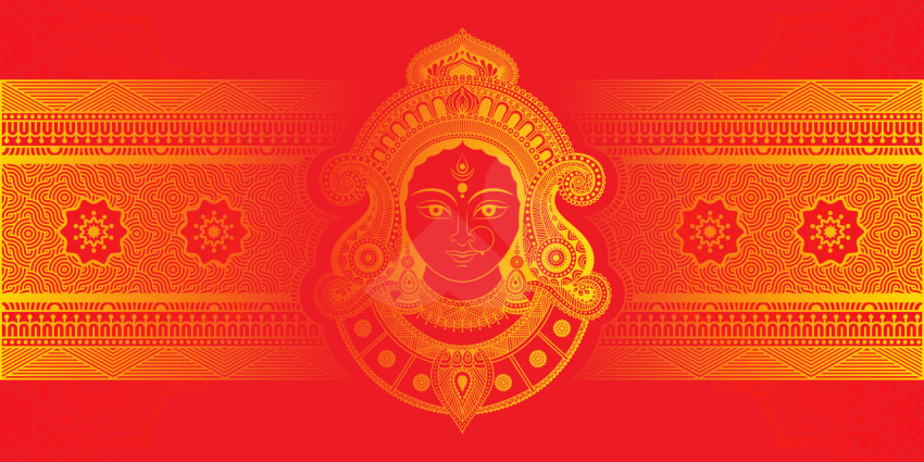 Happy Durga Puga Baqckground with Goddess Dugra Face Illustration
