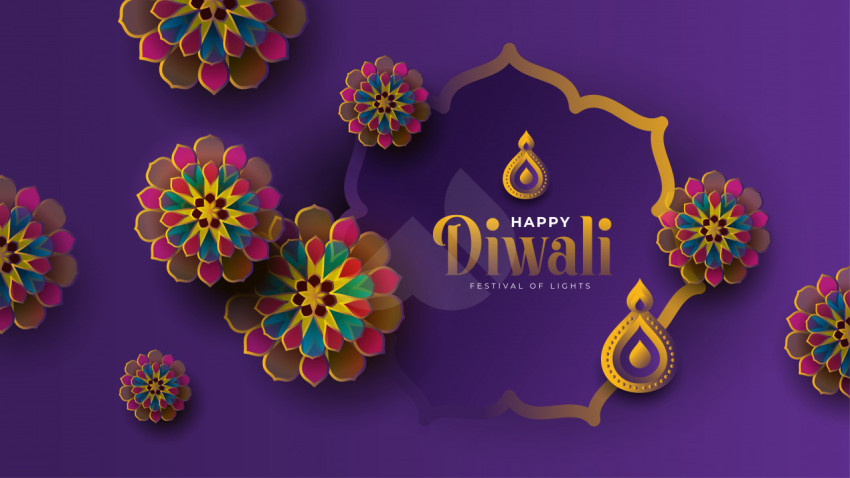 Happy Diwali Greeting Design Template with Round Floral Ornaments