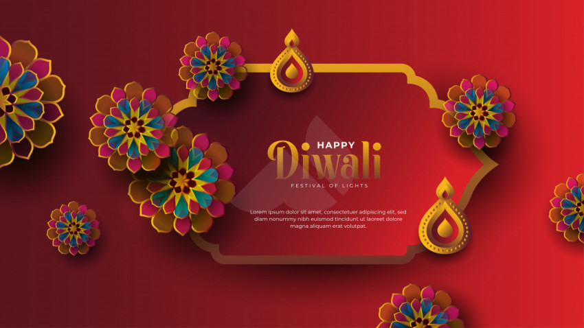 Happy Diwali Greeting Design Template with Creative Floral Ornaments
