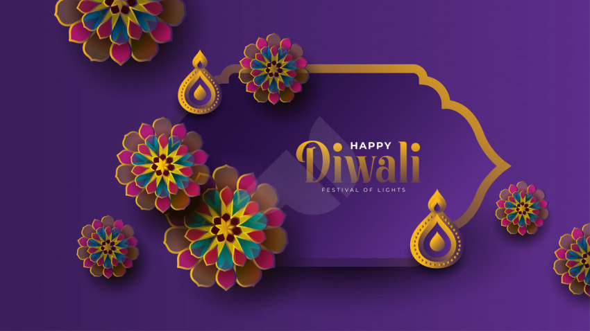 Happy Diwali Greeting Design Template with Creative Floral Ornaments