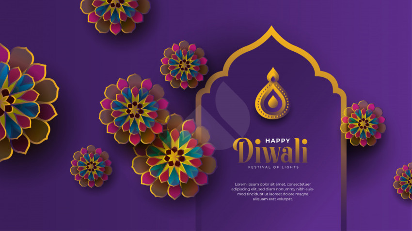 Happy Diwali Greeting Design Template with Creative Floral Ornaments