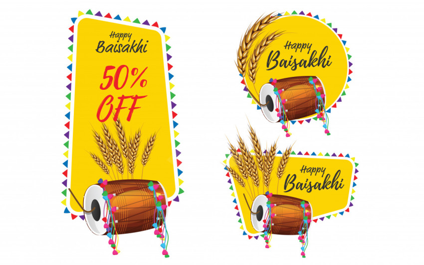 Happy Baisakhi Sticker Banner Design Template