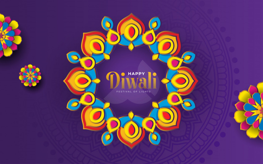 Happy Diwali Greeting Design Template with Creative Floral Ornaments