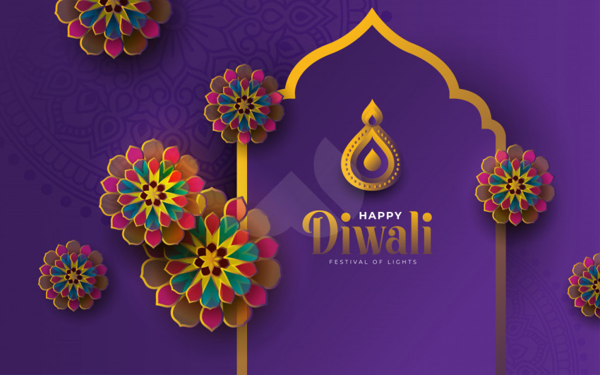 Happy Diwali Greeting Design Template with Creative Floral Ornaments