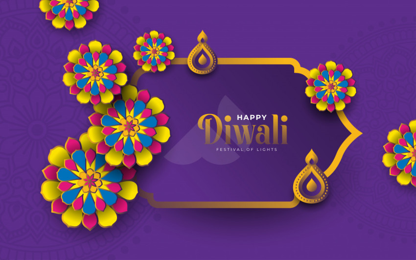 Happy Diwali Greeting Design Template with Creative Floral Ornaments