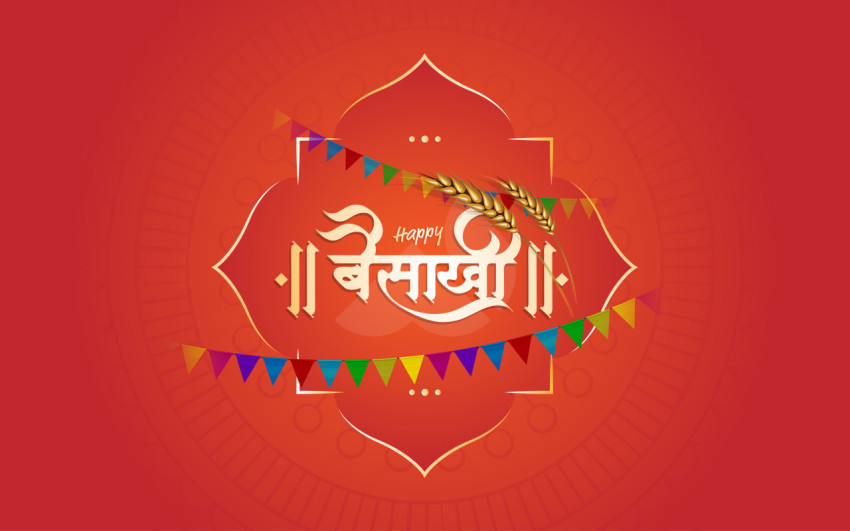 Happy baisakhi festival hindi greeting design background template