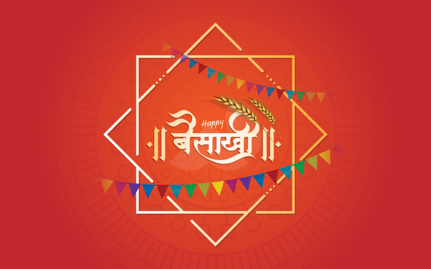 Happy baisakhi festival hindi greeting design background template