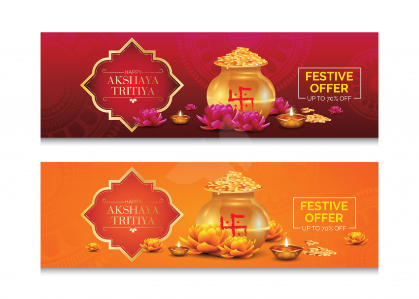 Akshaya Tritiya Offer Banner Design Set Vector Illustration