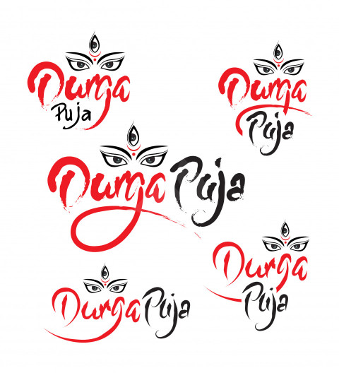 Happy Durga Puja Text Typography Design Template