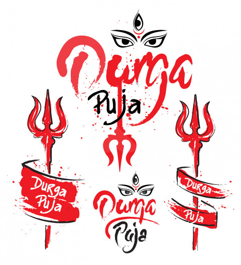 Durga Puja Text Typography Design Template