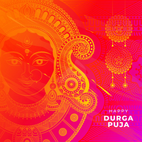 Happy Durga Puga Greeting Backgroung Template Design