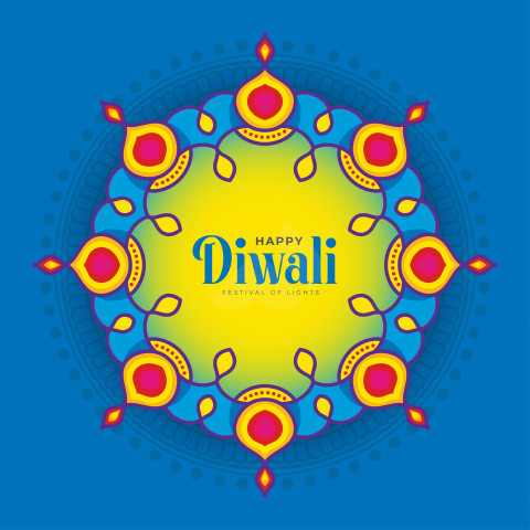 Happy Diwali Greeting Design Template with Creative Floral Ornaments