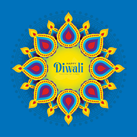 Happy Diwali Greeting Design Template with Creative Lamp Illustration