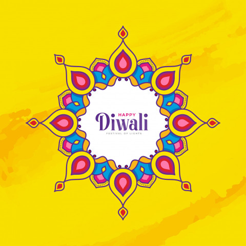 Happy Diwali Greeting Design Template with Round Lamps Ornaments
