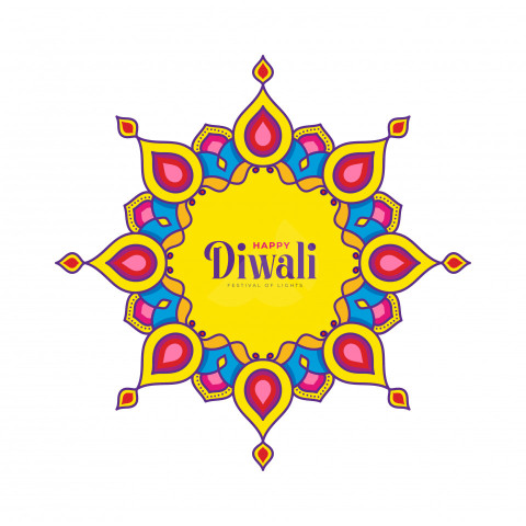Happy Diwali Greeting Design Template with Round Lamps Ornaments