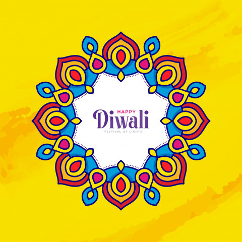 Happy Diwali Greeting Design Template with Creative Floral Ornaments