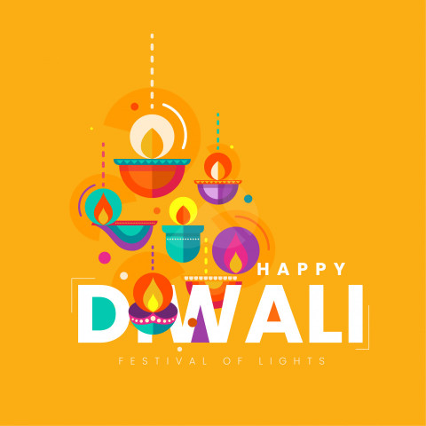 Happy Diwali Greeting Design Template with Creative Lamps