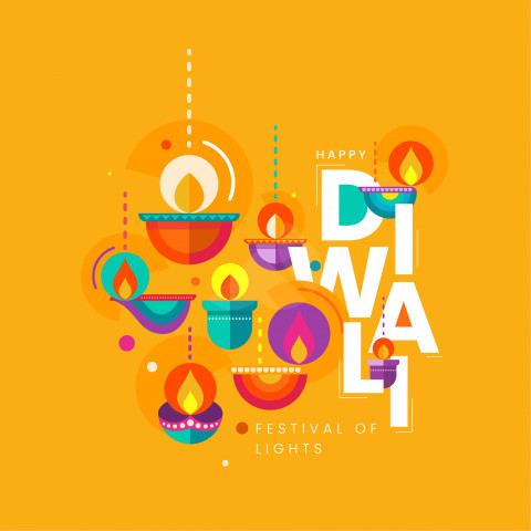 Happy Diwali Greeting Design Template with Creative Lamps
